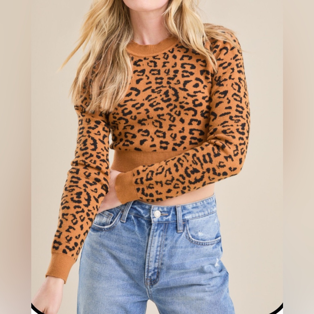 Altar’d State Sophia leopard crop sweater, size XS